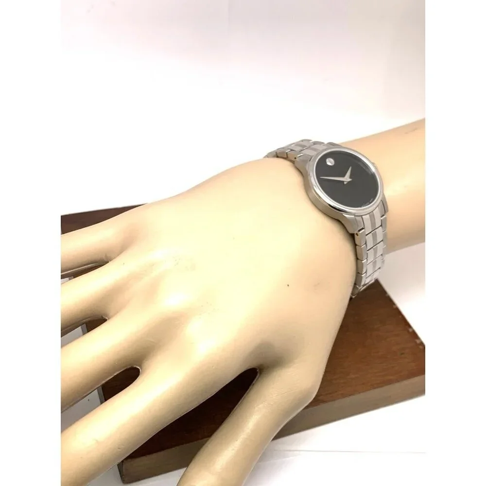 Movado Women's Watch 0607537 Museum Swiss Quartz Black Dial Silver Steel 28mm